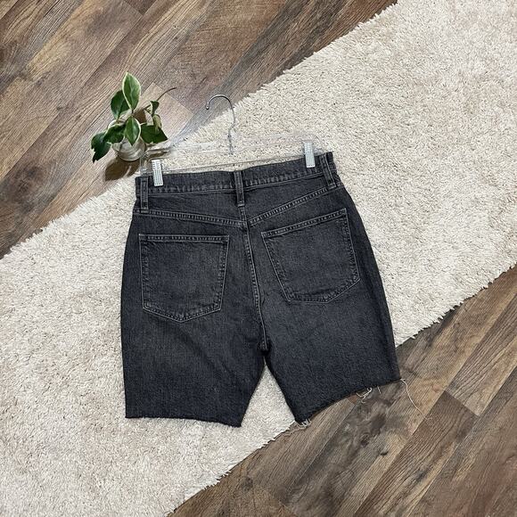 Madewell Washed Gray Frayed Raw Hem High Rise Mid Length Whiskered Denim Shorts - Picture 2 of 5